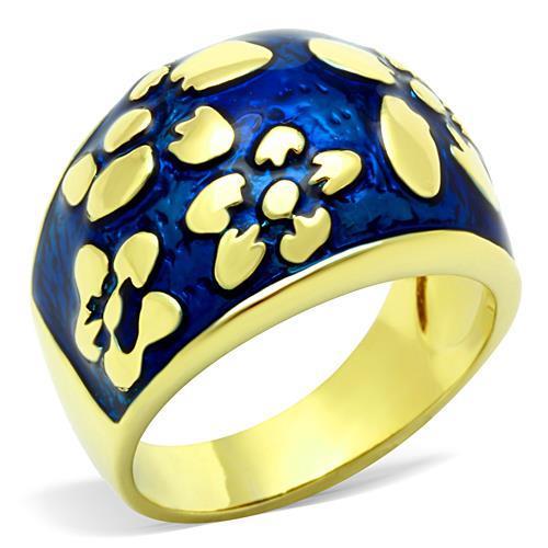 JCE1399 IP Gold(Ion Plating) Stainless Steel Ring with Epoxy in Capri Blue