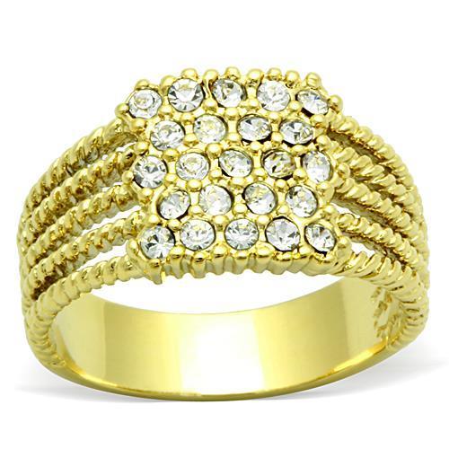 JCE1400 IP Gold(Ion Plating) Stainless Steel Ring with Top Grade Crystal in Clear