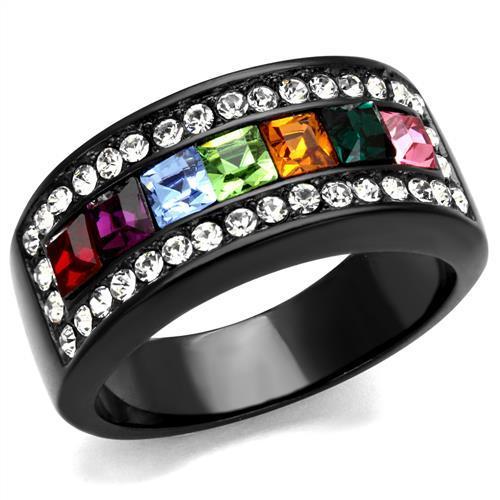 JCE1402J IP Black(Ion Plating) Stainless Steel Ring with Top Grade Crystal in Multi Color