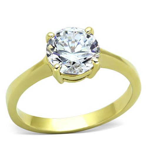 JCE1405 IP Gold(Ion Plating) Stainless Steel Ring with AAA Grade CZ in Clear