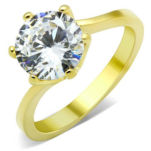 JCE1406 IP Gold(Ion Plating) Stainless Steel Ring with AAA Grade CZ in Clear