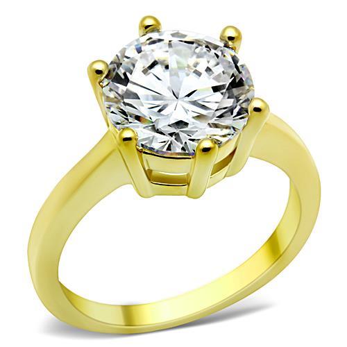JCE1407 IP Gold(Ion Plating) Stainless Steel Ring with AAA Grade CZ in Clear