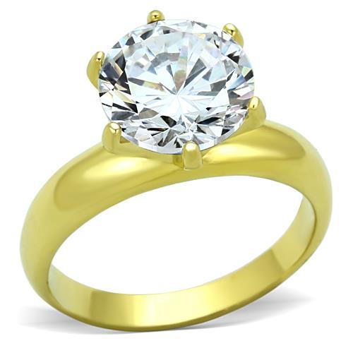 JCE1408 IP Gold(Ion Plating) Stainless Steel Ring with AAA Grade CZ in Clear