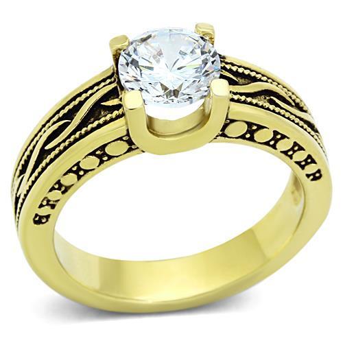 JCE1410 IP Gold(Ion Plating) Stainless Steel Ring with AAA Grade CZ in Clear