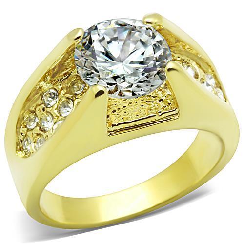 JCE1411 IP Gold(Ion Plating) Stainless Steel Ring with AAA Grade CZ in Clear