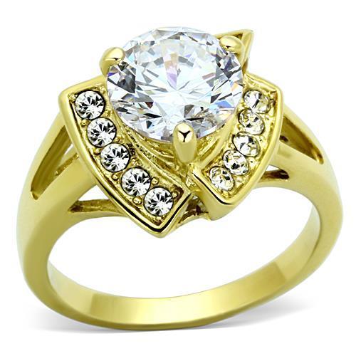 JCE1412 IP Gold(Ion Plating) Stainless Steel Ring with AAA Grade CZ in Clear