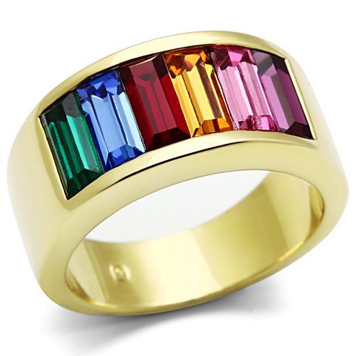 JCE1415 IP Gold(Ion Plating) Stainless Steel Ring with Top Grade Crystal in Multi Color