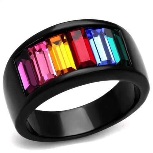 JCE1415J IP Black(Ion Plating) Stainless Steel Ring with Top Grade Crystal in Multi Color