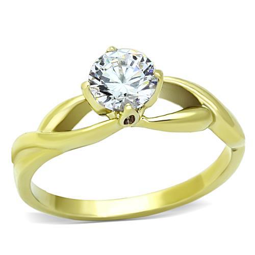 JCE1416 IP Gold(Ion Plating) Stainless Steel Ring with AAA Grade CZ in Clear
