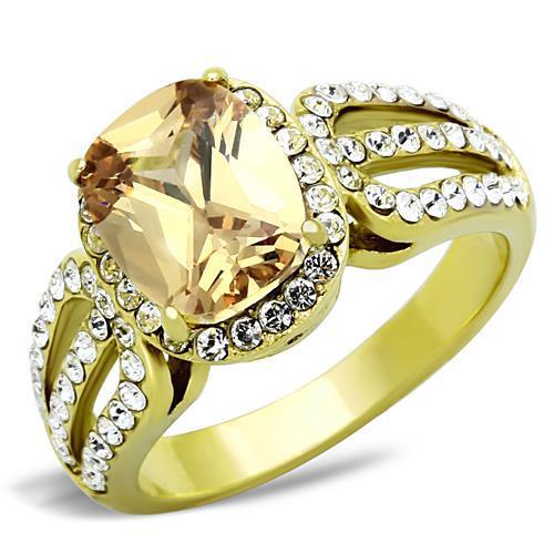 JCE1418 IP Gold(Ion Plating) Stainless Steel Ring with AAA Grade CZ in Champagne