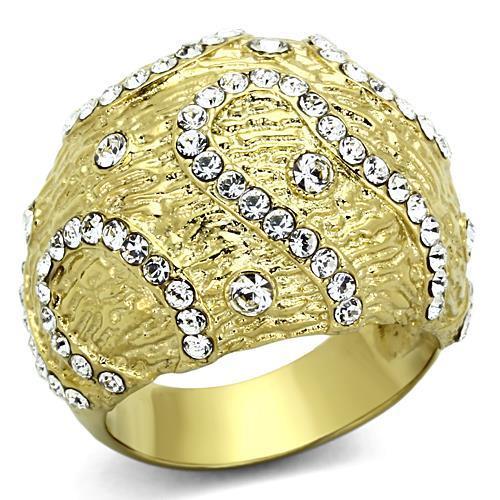 JCE1419 IP Gold(Ion Plating) Stainless Steel Ring with Top Grade Crystal in Clear
