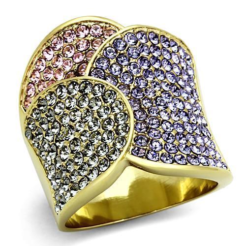JCE1420 IP Gold(Ion Plating) Stainless Steel Ring with Top Grade Crystal in Multi Color