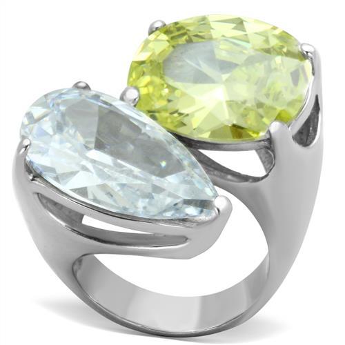 JCE1424 High polished (no plating) Stainless Steel Ring with AAA Grade CZ in Apple Green color