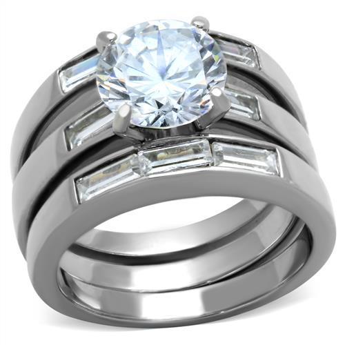 JCE1436 High polished (no plating) Stainless Steel Ring with AAA Grade CZ in Clear