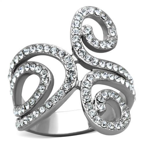 JCE1437 High polished (no plating) Stainless Steel Ring with Top Grade Crystal in Clear