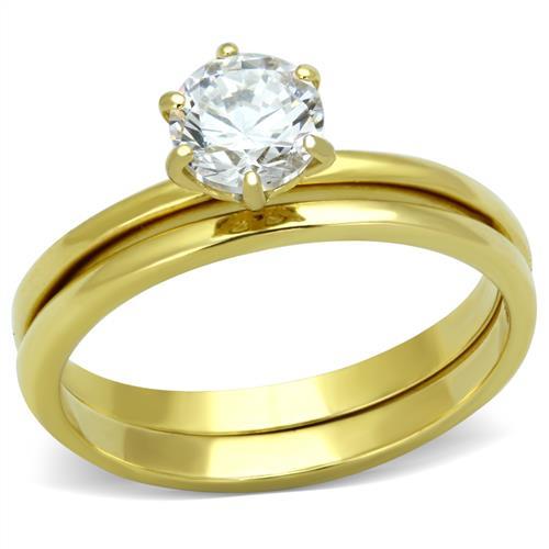 JCE1439 IP Gold(Ion Plating) Stainless Steel Ring with AAA Grade CZ in Clear