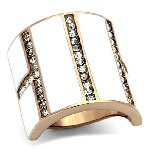 JCE1444 IP Rose Gold(Ion Plating) Stainless Steel Ring with Top Grade Crystal in Clear