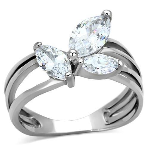 JCE1445 High polished (no plating) Stainless Steel Ring with AAA Grade CZ in Clear