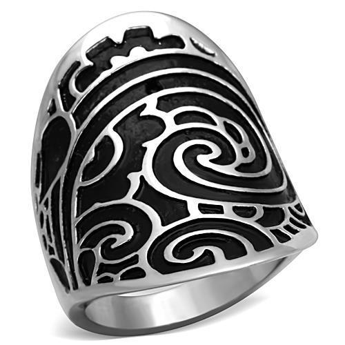JCE1448 High polished (no plating) Stainless Steel Ring with Epoxy in Jet