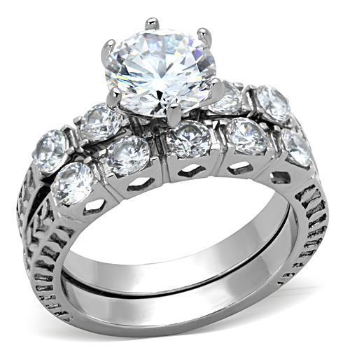 JCE1450 High polished (no plating) Stainless Steel Ring with AAA Grade CZ in Clear
