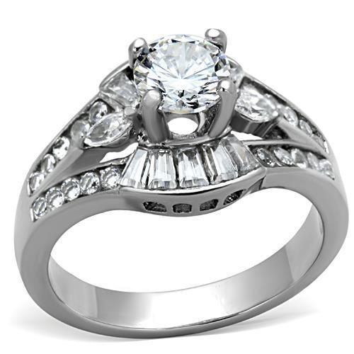 JCE1451 High polished (no plating) Stainless Steel Ring with AAA Grade CZ in Clear