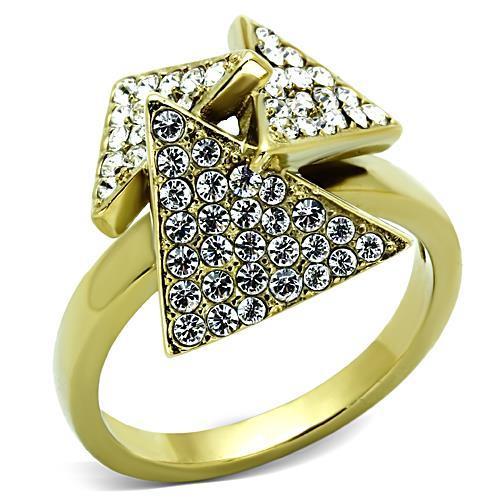 JCE1485 IP Gold(Ion Plating) Stainless Steel Ring with Top Grade Crystal in Clear