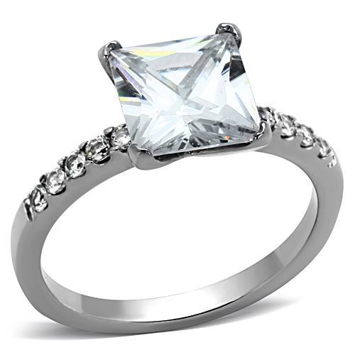 JCE1486 High polished (no plating) Stainless Steel Ring with AAA Grade CZ in Clear