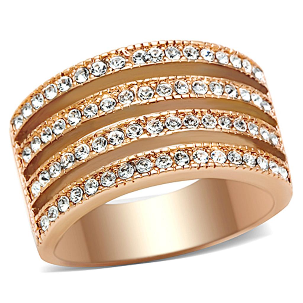 JCE1492 IP Rose Gold(Ion Plating) Stainless Steel Ring with AAA Grade CZ in Clear