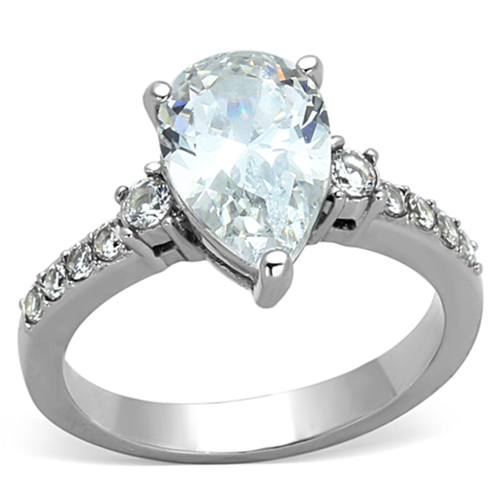 JCE1493 High polished (no plating) Stainless Steel Ring with AAA Grade CZ in Clear
