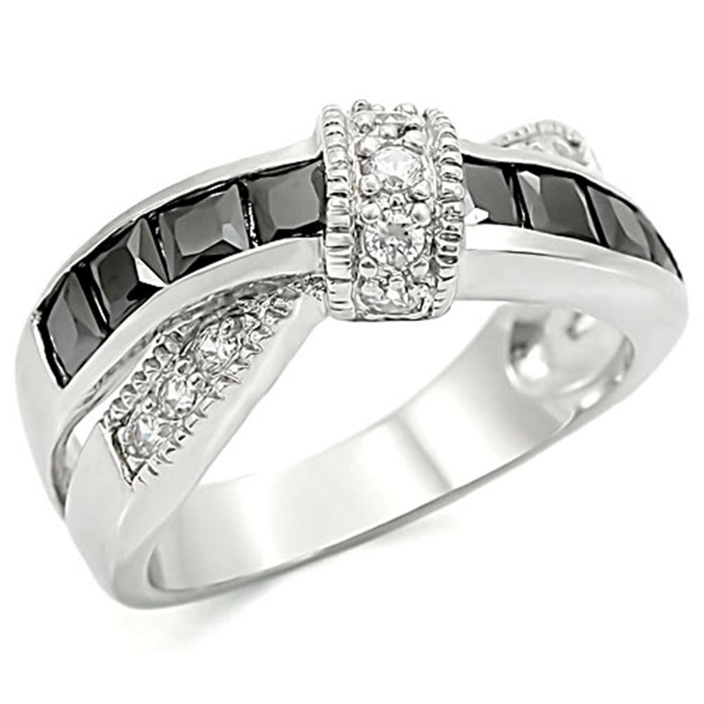 JCE1494 High polished (no plating) Stainless Steel Ring with AAA Grade CZ in Jet