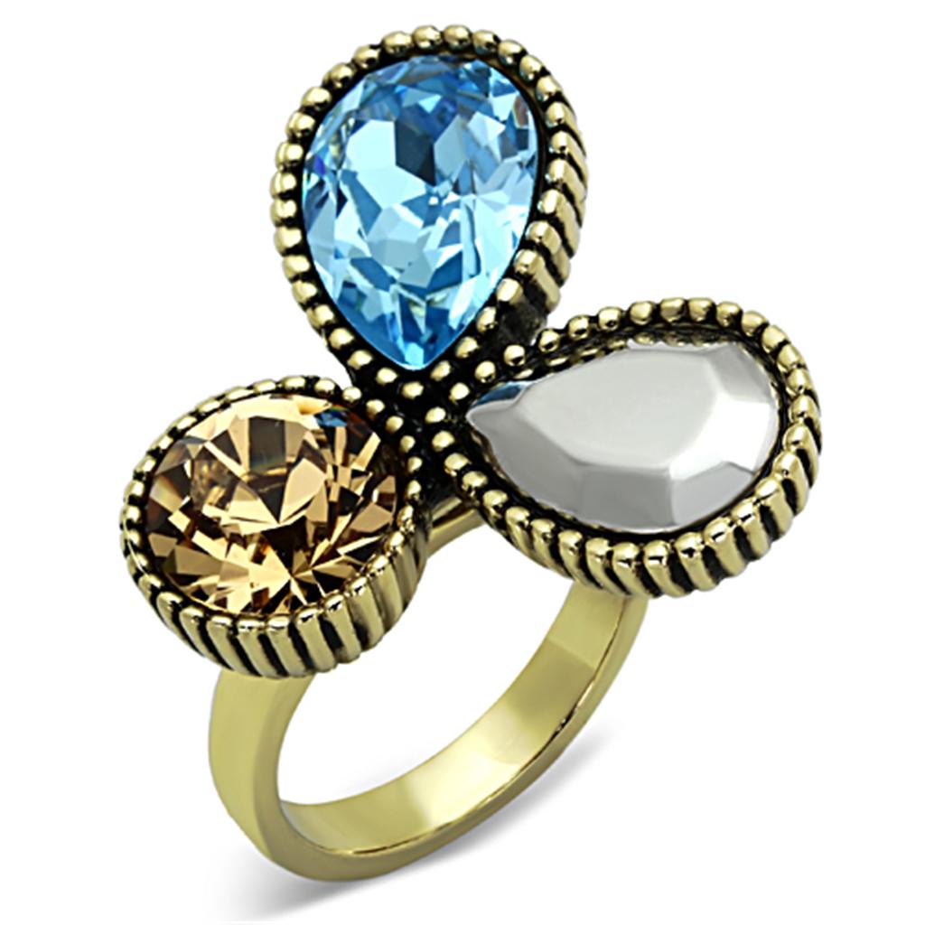JCE1496 IP Gold(Ion Plating) Stainless Steel Ring with Top Grade Crystal in Multi Color