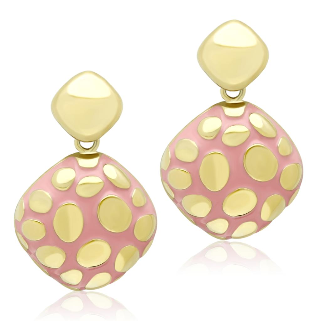 JCE1502 IP Gold(Ion Plating) Stainless Steel Earrings with Epoxy in Light Rose