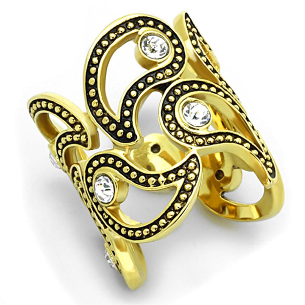 JCE1506 IP Gold(Ion Plating) Stainless Steel Ring with Top Grade Crystal in Clear