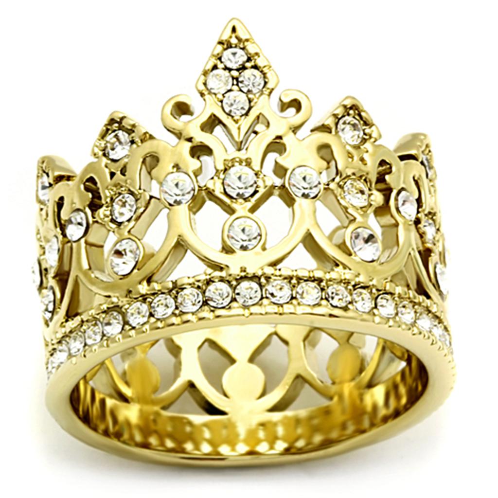 JCE1507 IP Gold(Ion Plating) Stainless Steel Ring with Top Grade Crystal in Clear