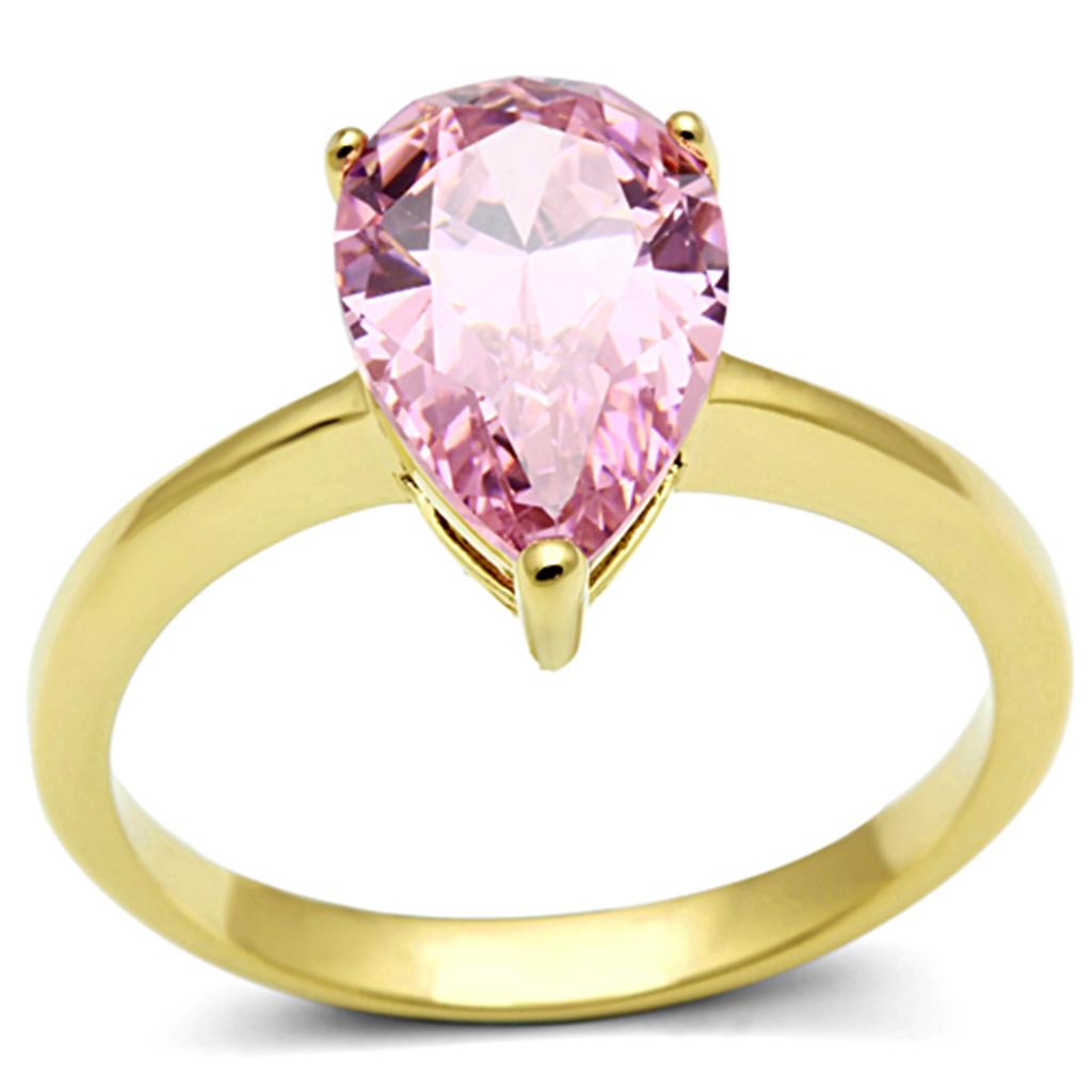 JCE1508 IP Gold(Ion Plating) Stainless Steel Ring with AAA Grade CZ in Rose