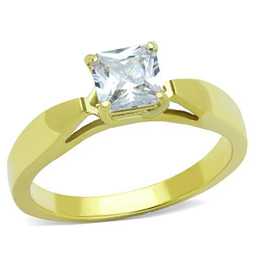 JCE1511 IP Gold(Ion Plating) Stainless Steel Ring with AAA Grade CZ in Clear