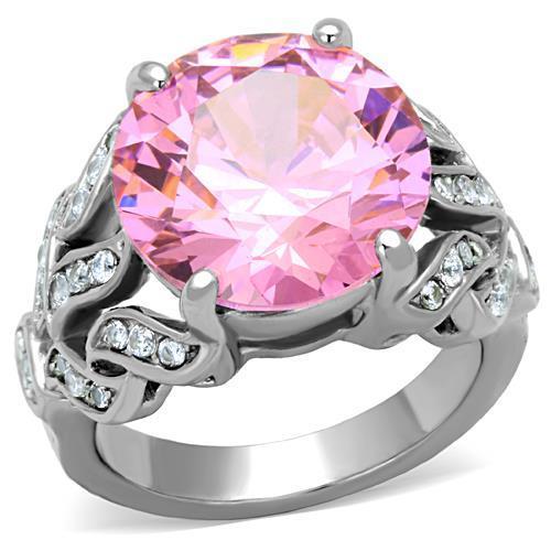JCE1512 High polished (no plating) Stainless Steel Ring with AAA Grade CZ in Rose