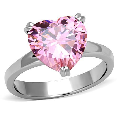 JCE1513 High polished (no plating) Stainless Steel Ring with AAA Grade CZ in Rose