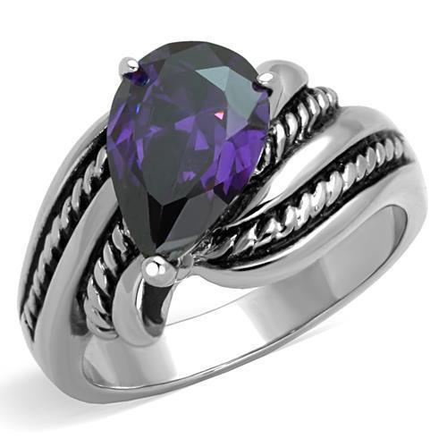 JCE1515 High polished (no plating) Stainless Steel Ring with AAA Grade CZ in Amethyst