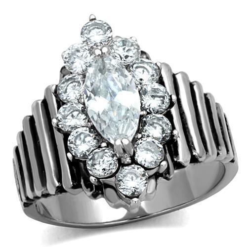 JCE1517 High polished (no plating) Stainless Steel Ring with AAA Grade CZ in Clear