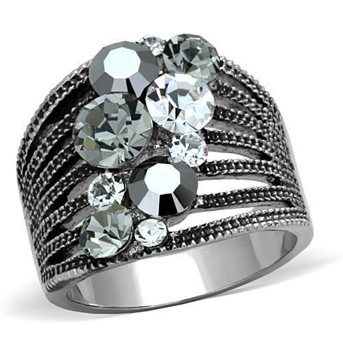 JCE1521 High polished (no plating) Stainless Steel Ring with Top Grade Crystal in Black Diamond