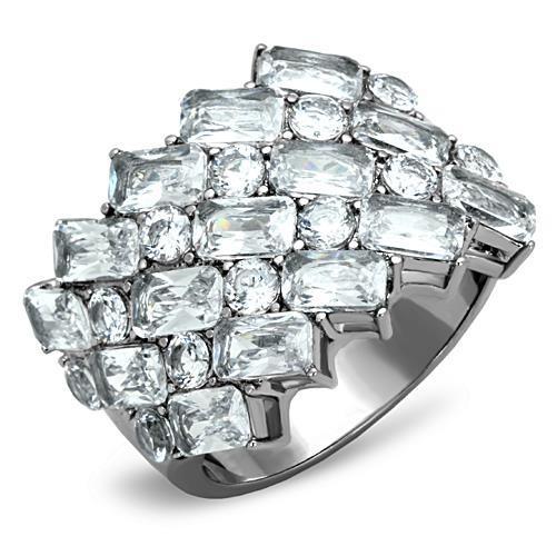 JCE1522 High polished (no plating) Stainless Steel Ring with AAA Grade CZ in Clear