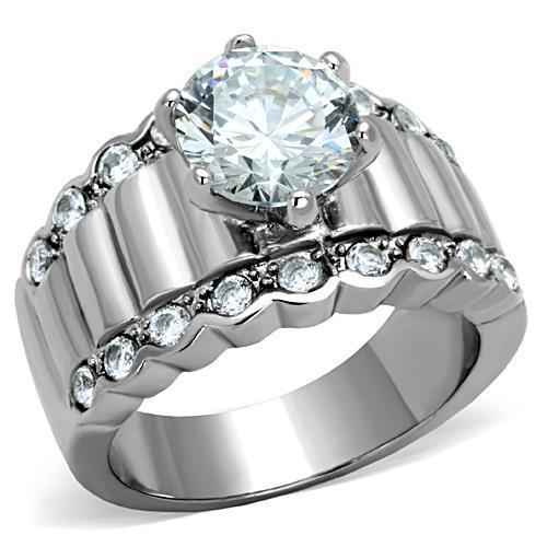 JCE1524 High polished (no plating) Stainless Steel Ring with AAA Grade CZ in Clear
