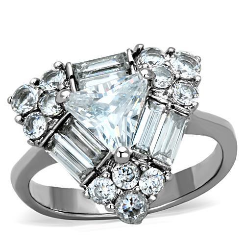 JCE1527 High polished (no plating) Stainless Steel Ring with AAA Grade CZ in Clear