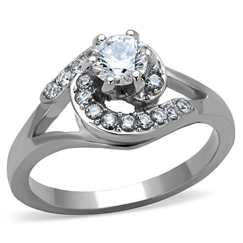 JCE1529 High polished (no plating) Stainless Steel Ring with AAA Grade CZ in Clear