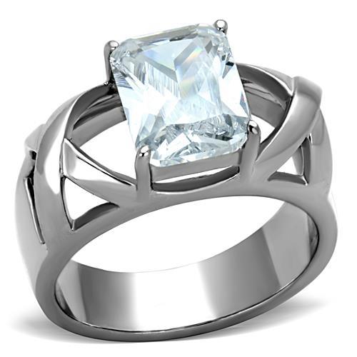 JCE1530 High polished (no plating) Stainless Steel Ring with AAA Grade CZ in Clear