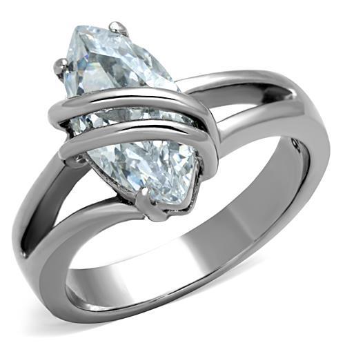 JCE1531 High polished (no plating) Stainless Steel Ring with AAA Grade CZ in Clear