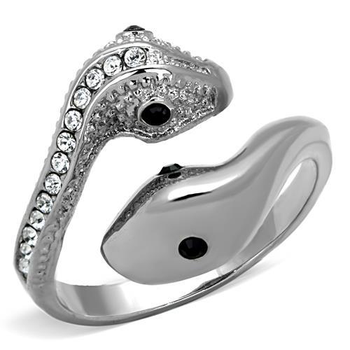 JCE1532 High polished (no plating) Stainless Steel Ring with Top Grade Crystal in Jet