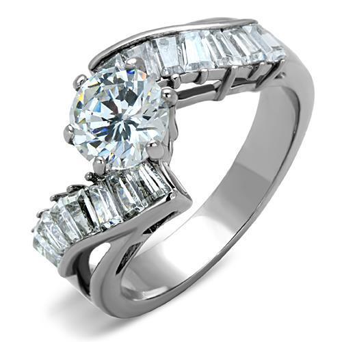 JCE1533 High polished (no plating) Stainless Steel Ring with AAA Grade CZ in Clear