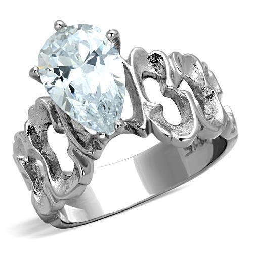 JCE1534 High polished (no plating) Stainless Steel Ring with AAA Grade CZ in Clear